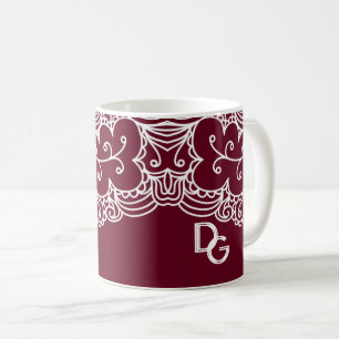Mug Élégante dentelle blanche bordeaux Monogramme