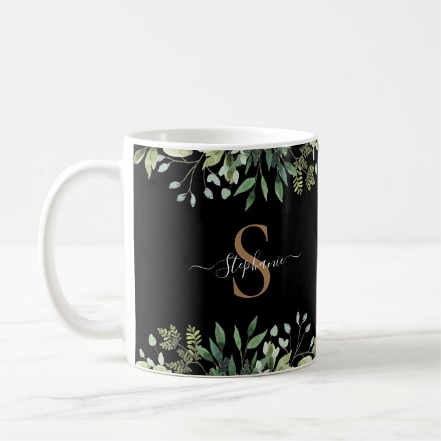 Mug Élégante écriture de monogramme or botanique d'euc (Gauche)