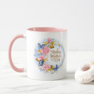 Mug Élégante Fête des Mères I Rose Rose & Papillon Ble
