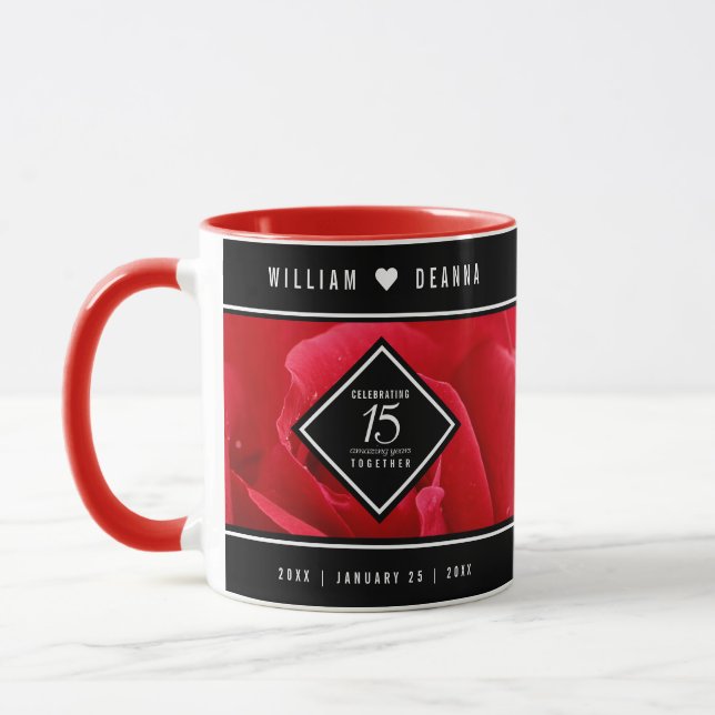 Mug Élégante fête du 15e anniversaire du Mariage Rose (Gauche)