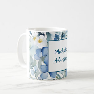 Mug Elégante Fleurs Bleues Bleues Bleues Rétro