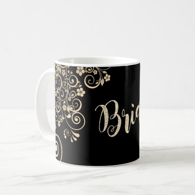 Mug Élégante Fleurs D'Or Chic, Mariée (Devant gauche)
