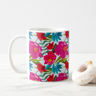 Mug Élégante Fleurs Tropicales Roses Et Rouges