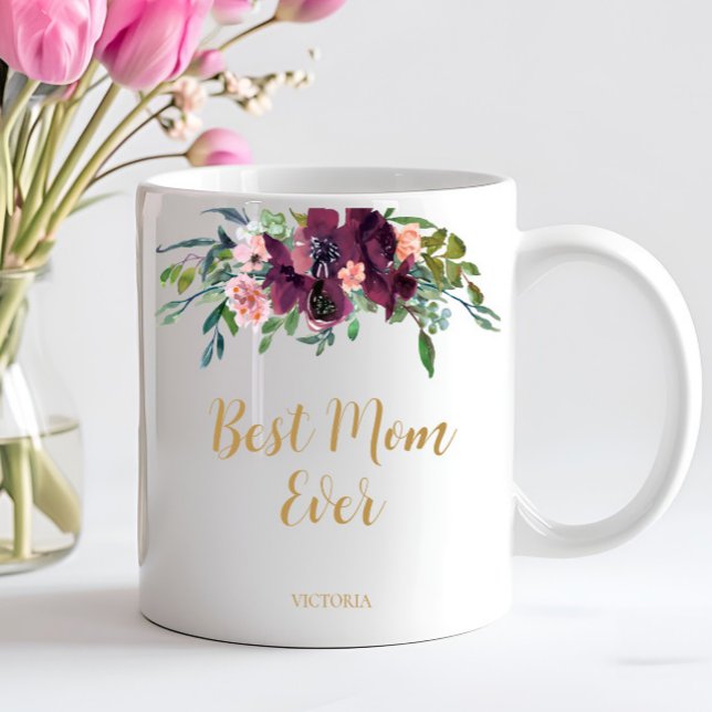 Mug Elégante Floral Meilleure Maman Jamais (Personalized Best Mom Ever Mug. All Text can be changed to fit your needs!)
