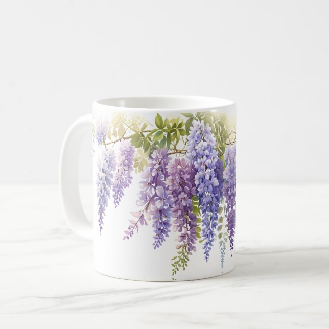 Mug Elégante glycine d'aquarelle violette florale (Devant gauche)