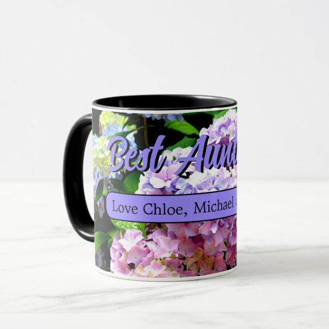 Mug Elégante hydrangée jardin rose violet photo floral (Devant gauche)