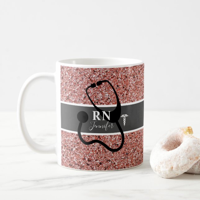 Mug Élégante infirmière RN Rose Parties scintillant d' (Avec donut)
