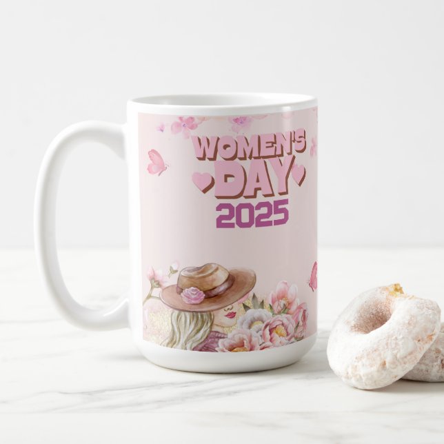 Mug Elégante Journée des Femmes 2025 avec design flora (Avec donut)