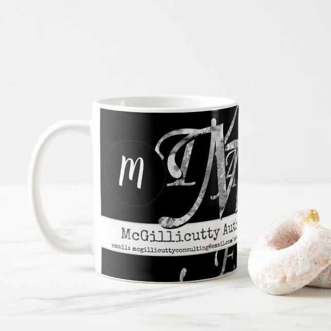 Mug Élégante lettre pour entreprise personnalisée Noir (Avec donut)