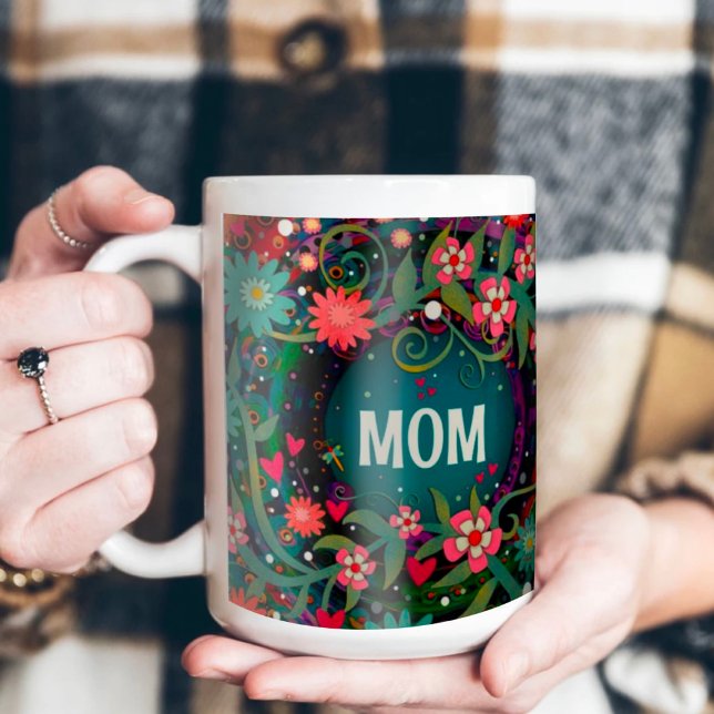 Mug Élégante Maman Rose Vert Floral Inspirivée (Créateur téléchargé)