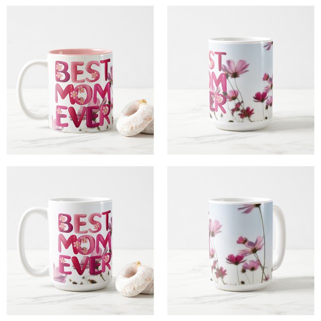 Mug Élégante mère moderne de la meilleure maman jamais (Elegant Modern Mother's Best Mom Ever Pink Floral Coffee Mug)