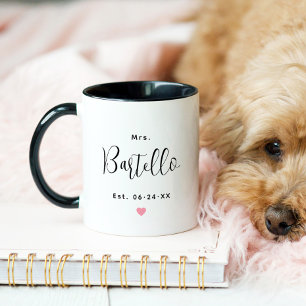 Mug Élégante Mme Script Mariage Monogramme Noir