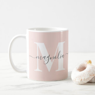Mug Élégante Monogramme Rose Pâle Initiale Personnalis