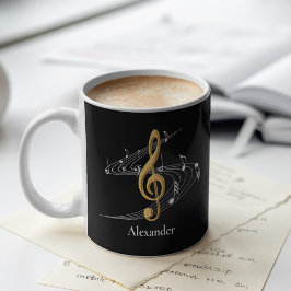 Mug Elégante musique Treble Clef Black Gold Personnali