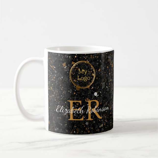 Mug Élégante parties scintillant en or noir logo d'ent (Gauche)