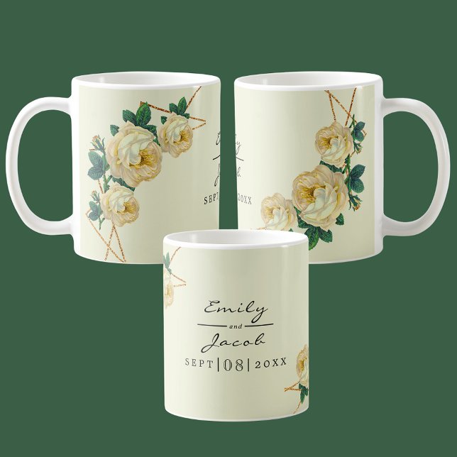Mug Elégante Parties scintillant or Géométrique Jaune  (Elegant Gold Glitter Geometric Yellow Floral Wed Coffee Mug)