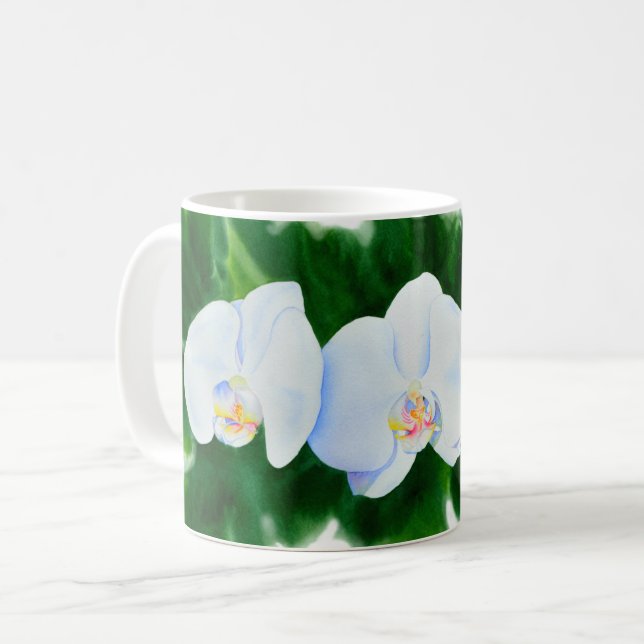 Mug Elégante peinture d'orchidée tropicale blanche (Devant gauche)