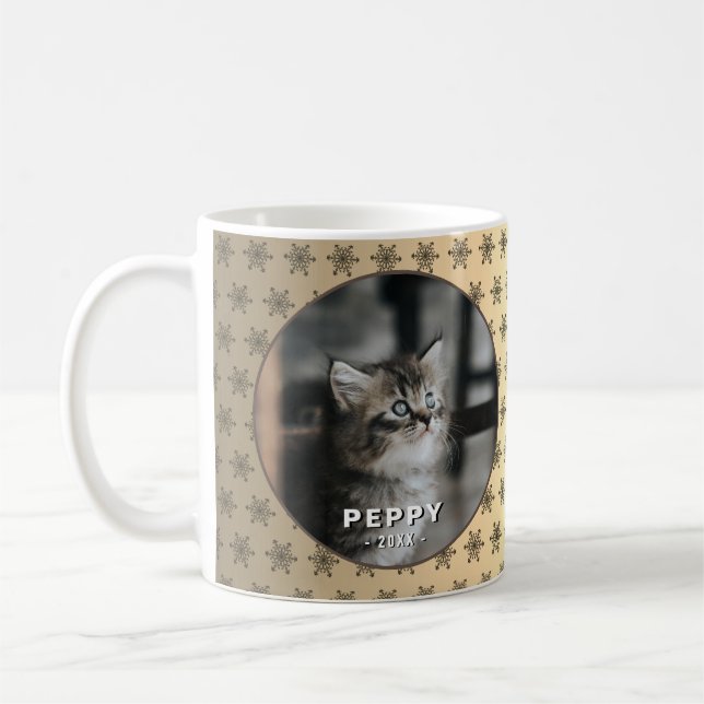 Mug Élégante photo de chat Noël métal doré (Gauche)