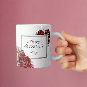 Mug Elégante Roses Rouges Rustiques Bonne Fête des Mèr