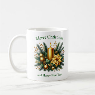 Mug Elégante sauge et or bougie de Noël et pin