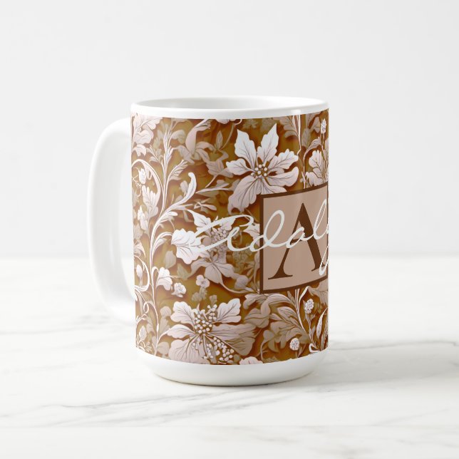 Mug Élégante terre cuite victorienne boho blanc floral (Devant gauche)