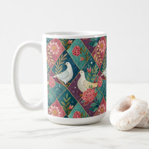 Mug Elégantes colombes blanches rose floral & or géomé
