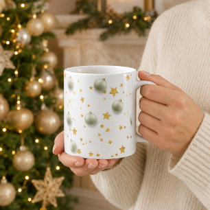 Mug Élégantes étoiles dorées et ornements de Noël