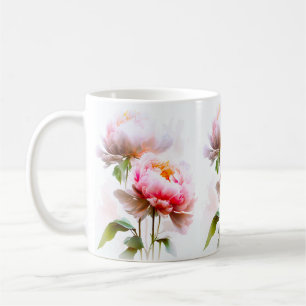Mug Élégantes fleurs de pivoines rose et blanche