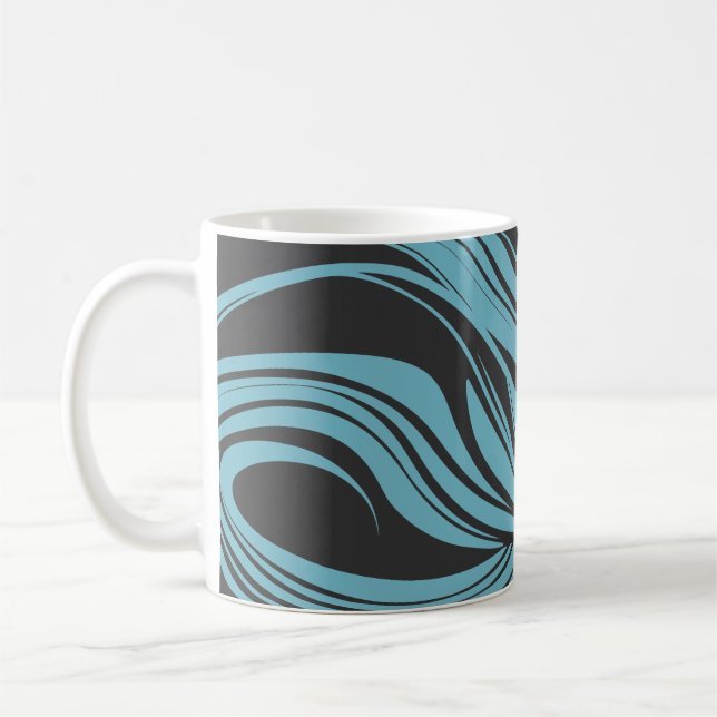 Mug Elégantes lignes de flux en turquoise sur noir (Gauche)