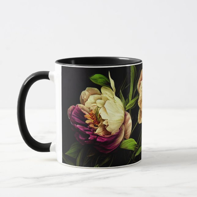Mug Élégantes pivoines et pâte à café Rose (Gauche)
