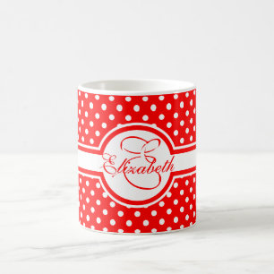 Mug Élégants Pois blancs sur Monogramme rouge