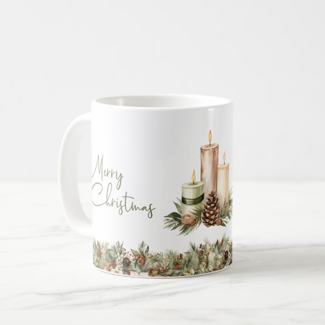 Mug Élégants tons chauds en terre cuite bougies de Noë (Devant gauche)