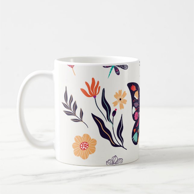 Mug Eléments de printemps Papillons Oiseaux Fleurs (Gauche)