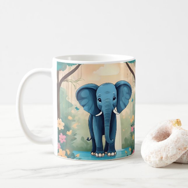 Mug Eléphant Bébé Bleu Whimsical, (Avec donut)