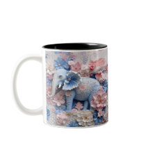 Mug Eléphant Bleu 3D avec fleurs