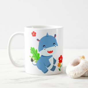Mug Eléphant Bleu Cute Avec Fleurs Rouges