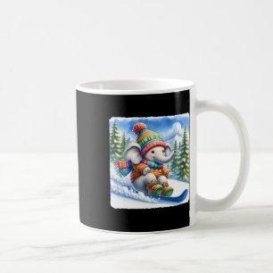 Mug Elephant De Snowboard Sur Snowy Hill Avec Pins. Co