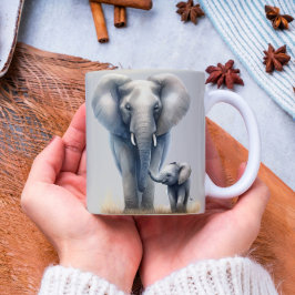 Mug Eléphant et bébé africain majestueux en aquarelle