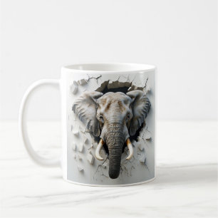 Mug Éléphant hyper-réaliste qui sort d'un mur cassé