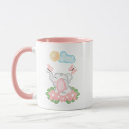 Mug Eléphant mignon bébé avec fleurs roses