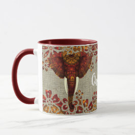 Mug Eléphant Orné Couleurs Rustiques Personnalisées