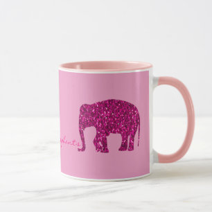 Mug Éléphant rose chaud brillant faux scintillements s