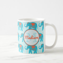 Mug Eléphants bleus turquoise Turquoises sur le nom de