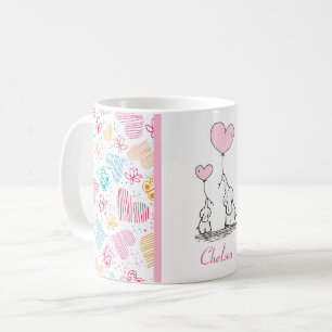 Mug Eléphants mères et bébés aux coeurs colorés