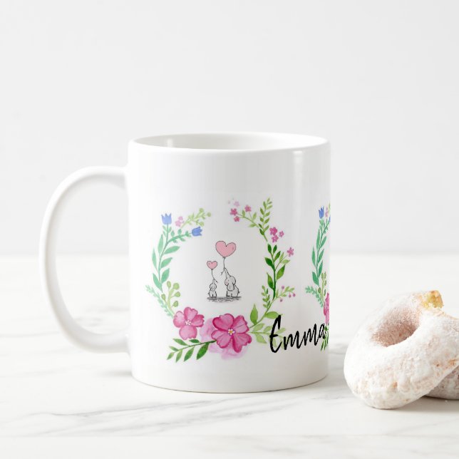 Mug Eléphants Musique Florale (Avec donut)