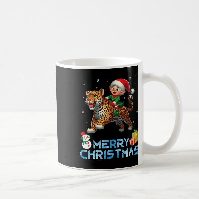 Mug Elf Riding Leopard Snowman Présenter Joyeux Noël (Droite)