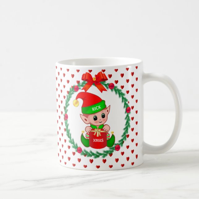 Mug elfe de Noël, couronne de pin, boules rouges & coe (Droite)