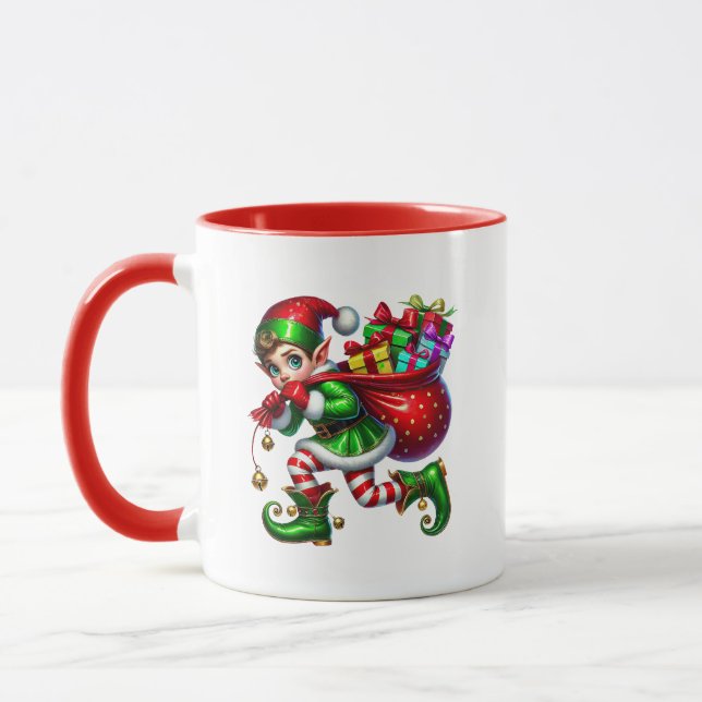 Mug Elfe de Noël festif ajouter monogramme (Gauche)