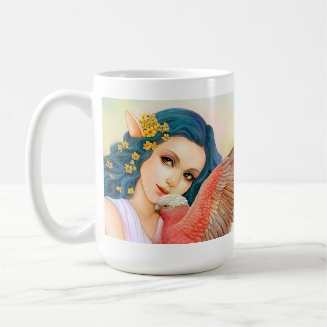 Mug Elfe d'une chevelure bleu et son galah (Gauche)