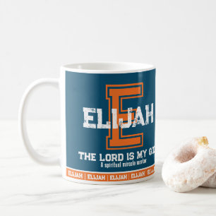 Mug Elijah nom signifiant sport monogramme orange bleu